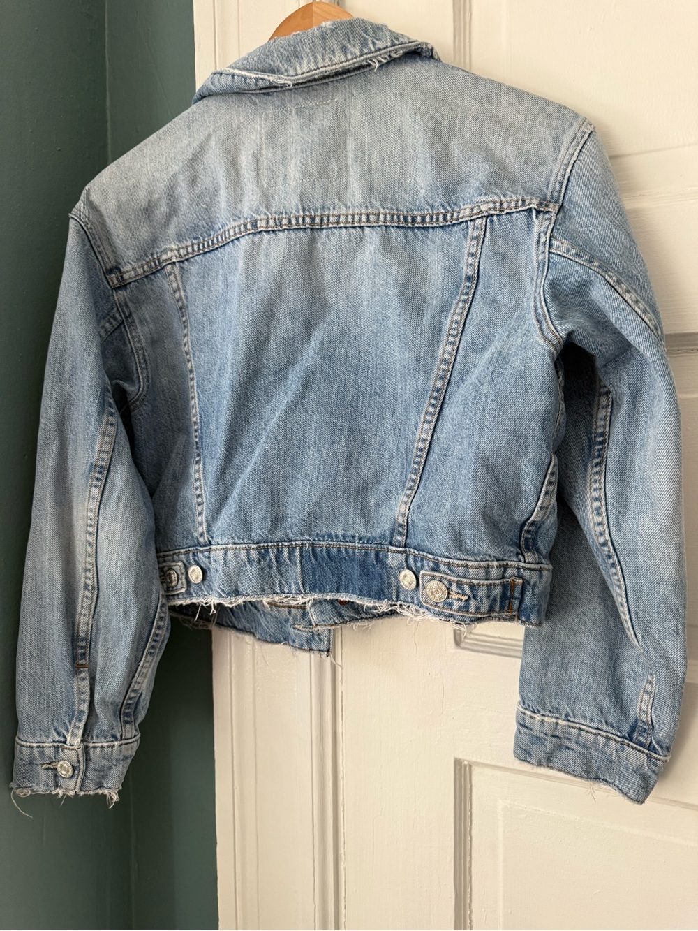 Mother Superior Cropped Light Blue Denim Jacket - Women Size Medium - Picture 3 of 3
